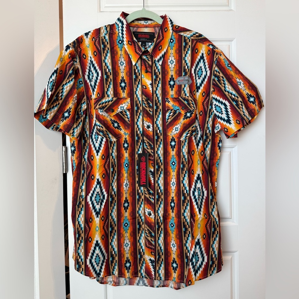 Men's Aztec Pattern Button Down Shirt - Multicolor - image 1